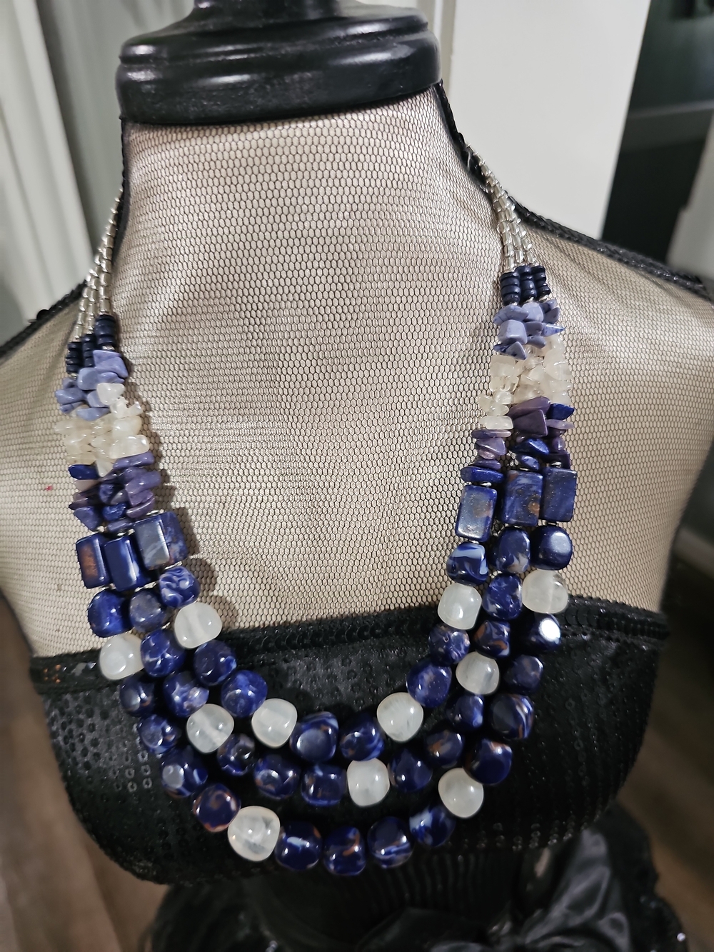 Chico's Blue and White Multi-Strand Stone Necklace